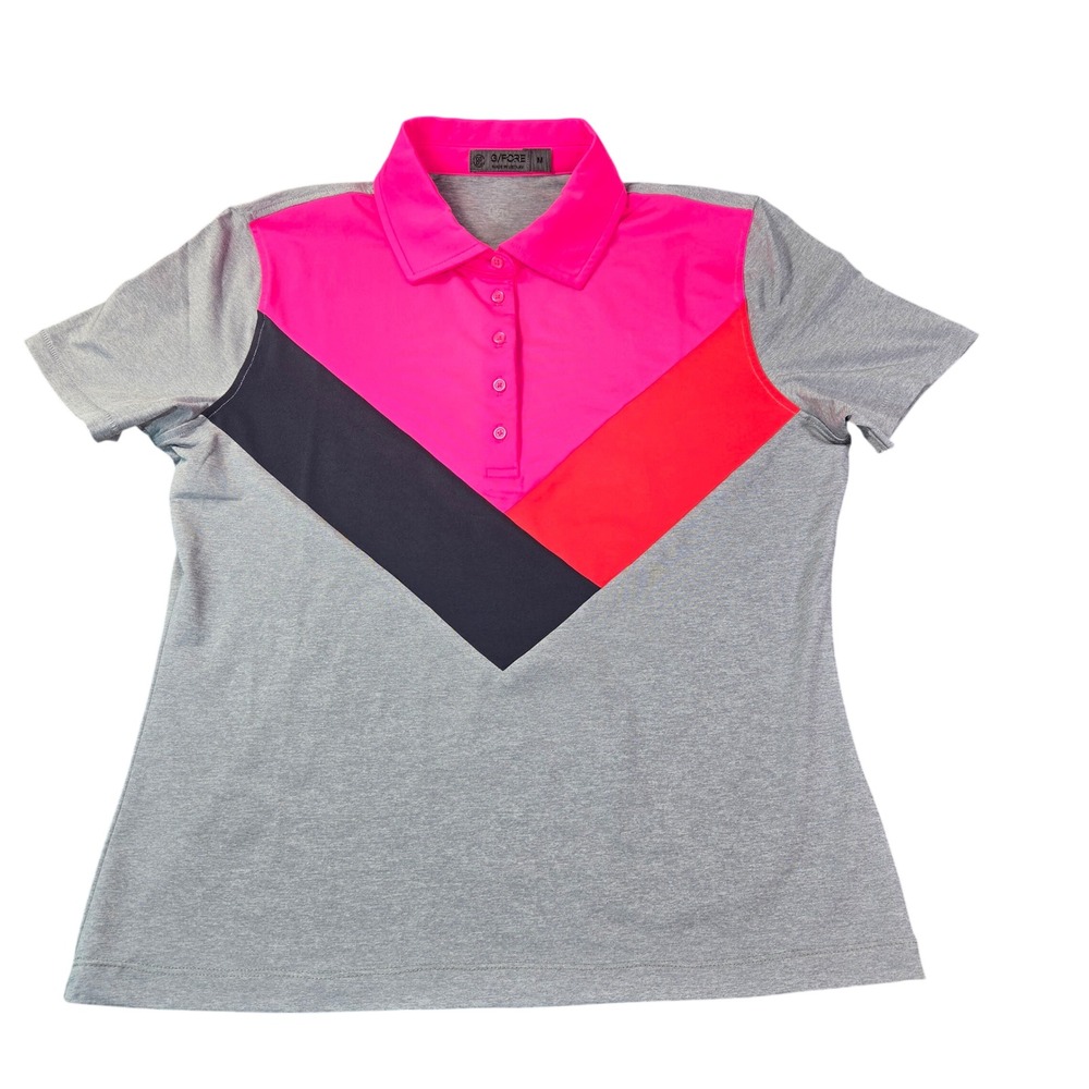 G/FORE Womens Colorblock Chevron Golf Polo Shirt Pink Gray Navy Orange Size M